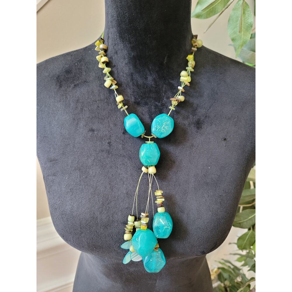 Women's Turquoise Beaded‎ Statement Necklace With Lobster Clasp Handmade Jewelry